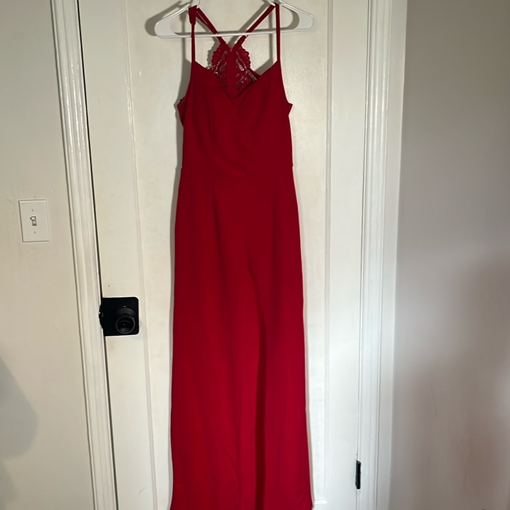 Red wide leg jumpsuit